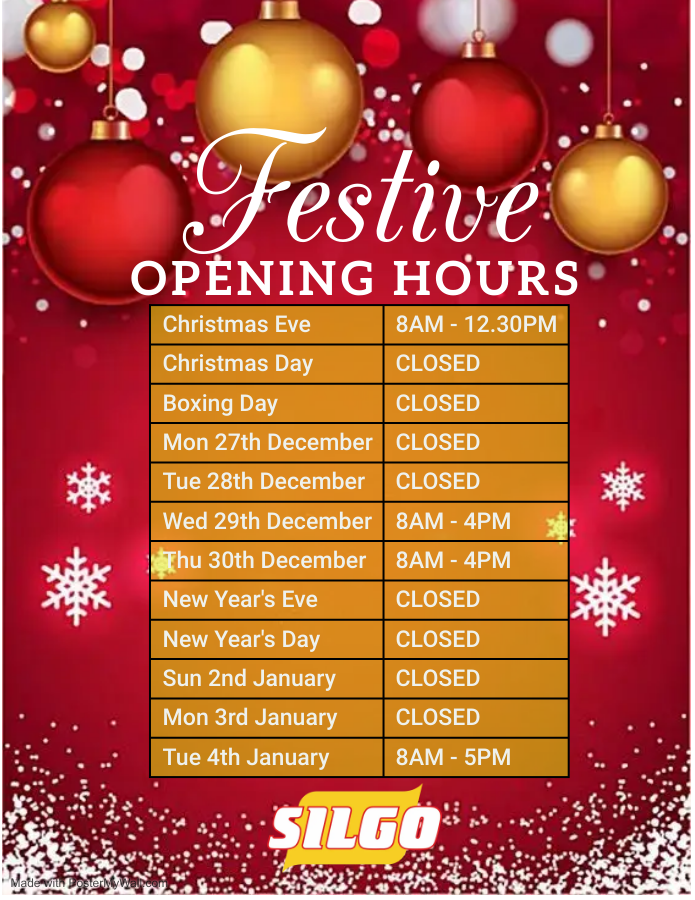 SILGO Festive Opening Hours 2021/22